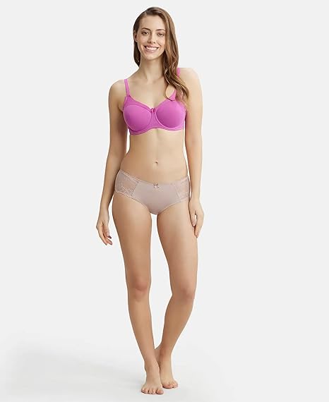 Jockey FE38 Women’s Underwired Padded Cotton T-Shirt Bra – Full Coverage with Stylised Mesh Panel